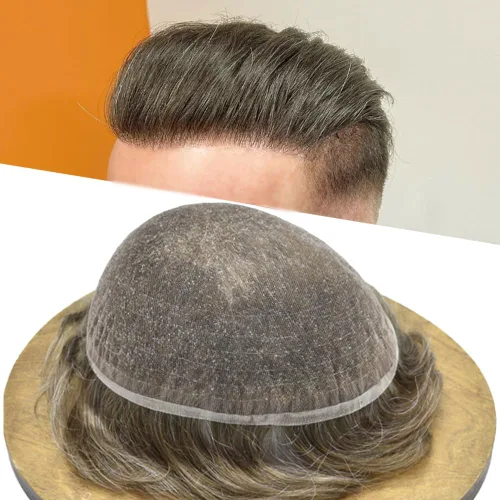 Vista 67 de Completo suizo encaje tupé para hombres pieza de pelo real sistema de reemplazo de cabello humano para hombres Toupee Hairpieces para hombres 7x9