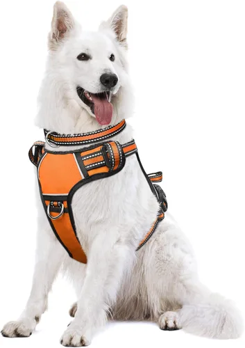 Vista 21 de Arnés para perro sin tirones, arneses para mascotas con collar, chaleco Oxford reflectante y ajustable, hebillas delanteras y traseras para correa