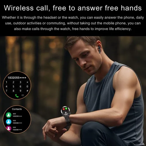 Vista 5 de Reloj inteligente 2 en 1 con audífonos, bisel de aleación de zinc, pantalla redonda de 1.46 pulgadas, función de llamada Bluetooth, reproducción