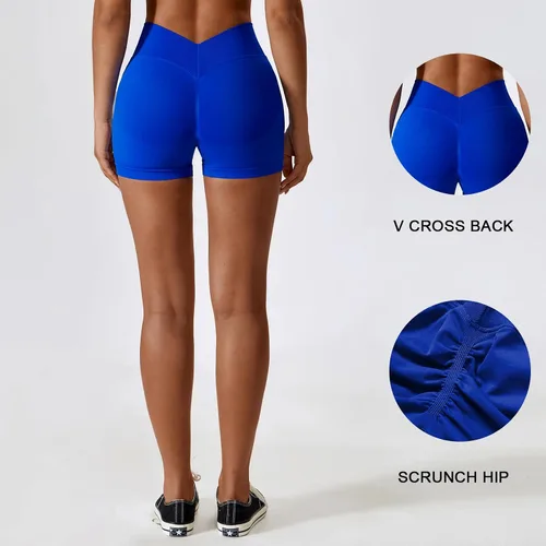 Vista 4 de Adisputent Pantalones cortos de gimnasio para mujer con levantamiento de glúteos, pantalones cortos de entrenamiento en V cruzado, sin costuras
