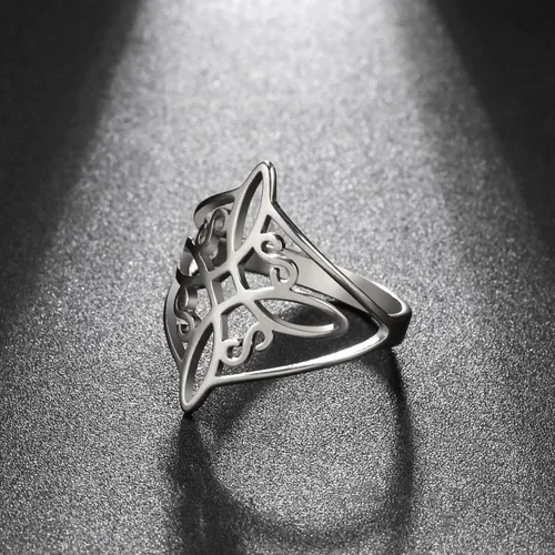 Vista 32 de UNIFT Anillo de nudo de bruja para mujer, acero inoxidable, celta, cuaternario, Wicca, estilo geométrico, anillo de nudo de brujería, amuleto