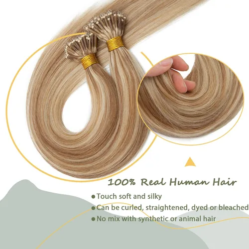Vista 120 de SEGO Extensiones de cabello humano con micro cuentas, extensiones de cabello humano con micro bucle, lacio, natural, fusión fría, 1.76 oz/paquete