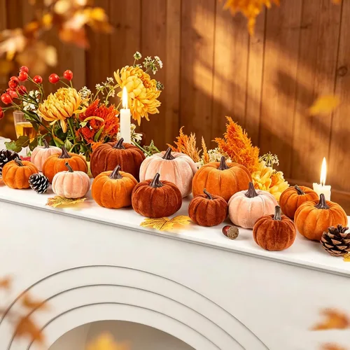 Vista 6 de DearHouse 12 calabazas artificiales, cosecha de arce, decoración de otoño, cosecha de Acción de Gracias, decoración del hogar (naranja)