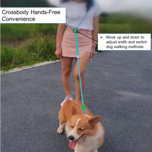 Vista 5 de Correa de perro manos libres, cintura elástica ajustable y correa cruzada con mango cómodo, cuerda de nailon resistente para perros pequeños a Negro