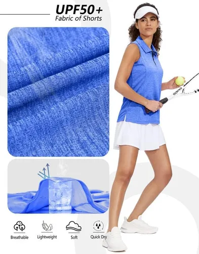 Vista 6 de Viodia Camiseta de golf sin mangas para mujer, con cremallera, de secado rápido, camisetas polo para mujer, ropa de golf