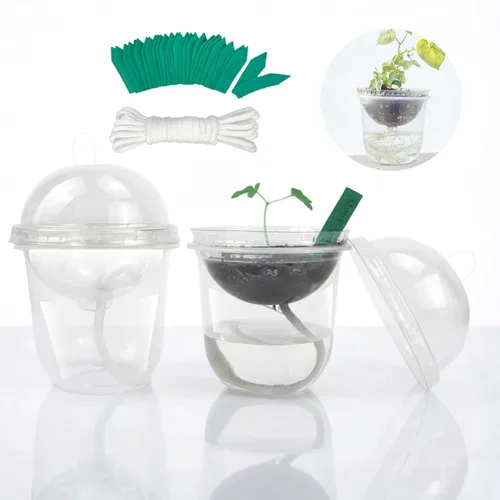Vista 9 de Paquete de 60 tazas de inicio de semillas de riego automático con cúpula de humedad, kit de inicio de semillas de riego automático, maceta