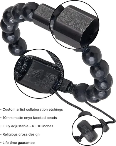 Vista 7 de Forge & Foundry Pulsera de cuentas para hombre, ajuste totalmente ajustable, ónix negro, hematita plateada, jaspe, joyería refinada hecha a mano