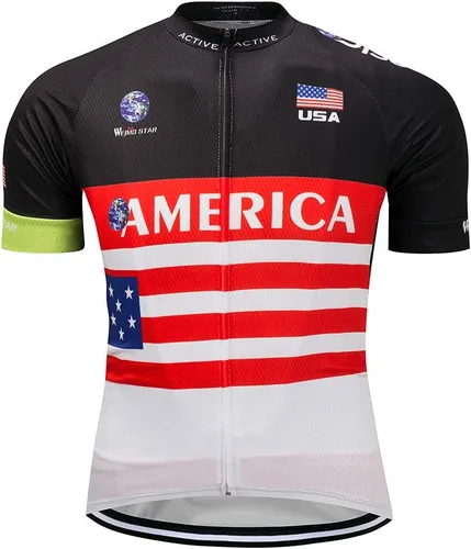 Vista 30 de Maillot de ciclismo de manga corta estilo USA Bike Tops con bolsillo raya reflectante 1cd8111