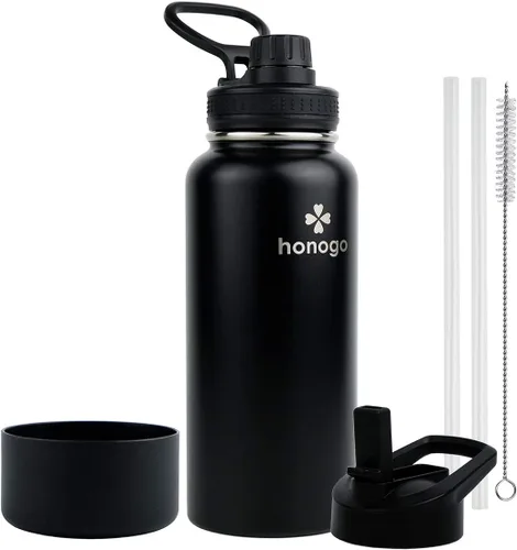 Vista 17 de Botella de agua aislada de 64 onzas con tapa de popote y tapa de boquilla, jarra de agua de medio galón de acero inoxidable con mango de paracord