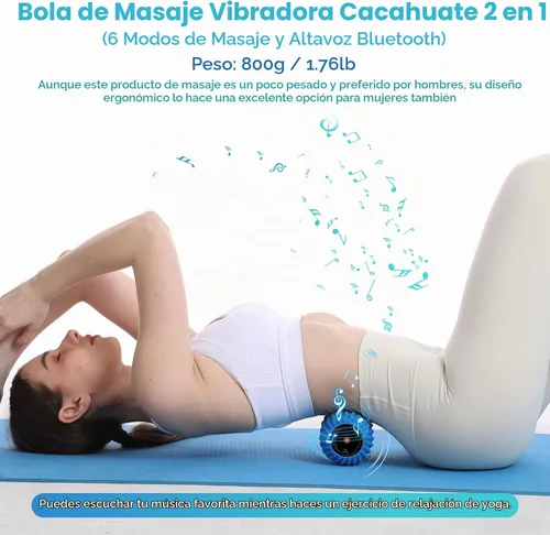 Vista 2 de Pelota de masaje de maní vibratoria 2 en 1 con 6 modos de masaje, bola de rodillo de masaje vibratoria recargable para recuperación muscular, azul