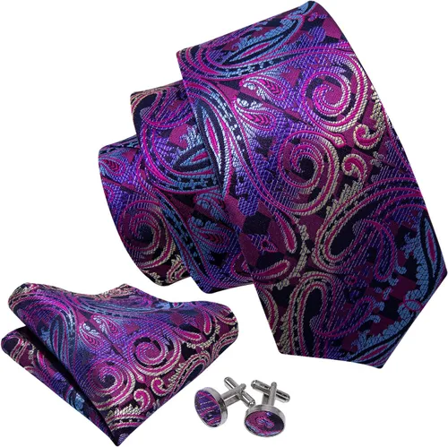 Vista 34 de Barry.Wang - Juego de corbata de seda para hombre, diseño de cachemira, pañuelo y gemelos de bolsillo