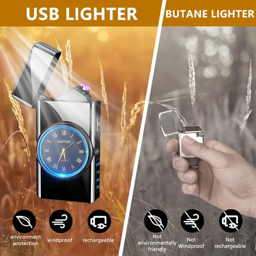 Vista 2 de Encendedor Eléctrico - Encendedor de Doble Arco USB Recargable, sin Llama, Resistente al Viento con Indicación LED de Batería para Velas, Acampada