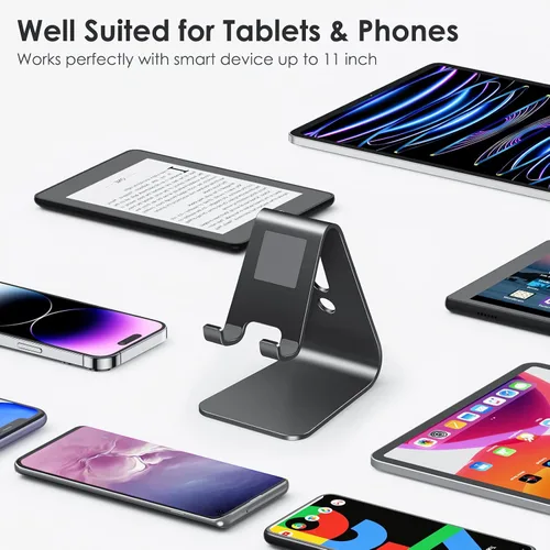Vista 3 de [Versión actualizada de Solid] OMOTON Desktop Cell Phone stand Tablet Stand avanzada, 4mm de grosor de aluminio soporte para teléfono celular