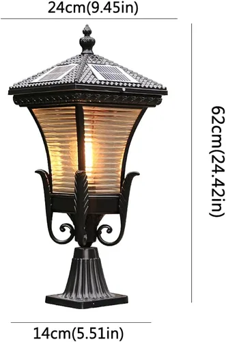 Vista 8 de Luces de poste al aire libre, luz LED de columna de energía solar al aire libre, impermeable, luz de energía solar, estilo europeo, luz de chalet