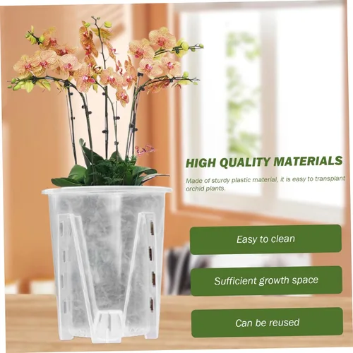 Vista 6 de Macetas para orquídeas, 5 unidades, transparentes con agujeros de drenaje, macetas de plástico para orquídeas, transpirables, ranuradas