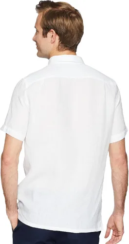 Vista 3 de Lacoste CH4991 - Camisa tejida de lino sólido con botones y ajuste regular de manga corta