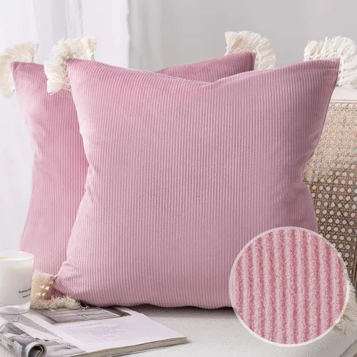 Vista 16 de Phantoscope Paquete de 2 fundas de almohada de pana suave para Halloween y otoño, decorativas de terciopelo a rayas con borlas de algodón, fundas