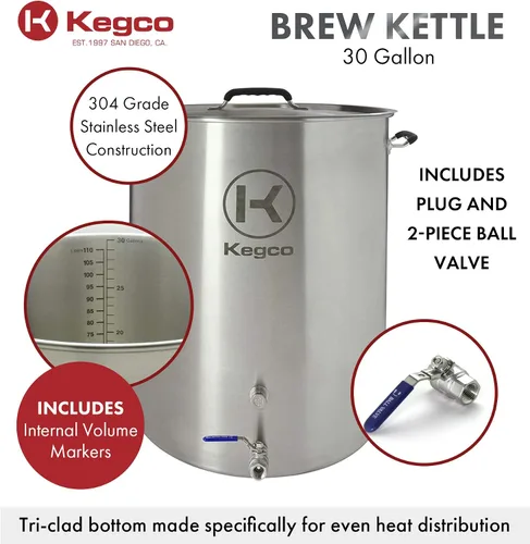 Vista 2 de Kegco 3PXBK30-P2 - Hervidor de cerveza (30 galones, acero inoxidable)