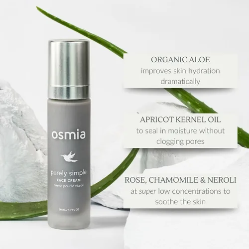 Vista 5 de Osmia Cuidado de la piel - Crema facial natural puramente simple para pieles sensibles y reactivas Albaricoque, Kukui, rosa, aceites de manzanilla