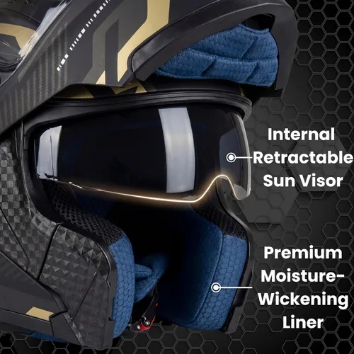 Vista 3 de Casco modular para motocicleta FIOEMI Negro Mediano Grande XL Visor extra tintado + Máscara de esquí Casco de cara completa con visera