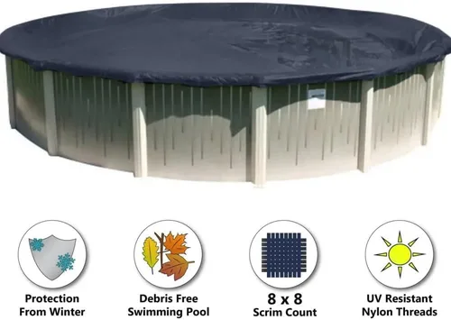 Vista 2 de Cubierta de piscina de invierno de lujo para piscinas redondas de 12 pies sobre el suelo Azul/Negro Fácil de instalar, protección UV y duradera