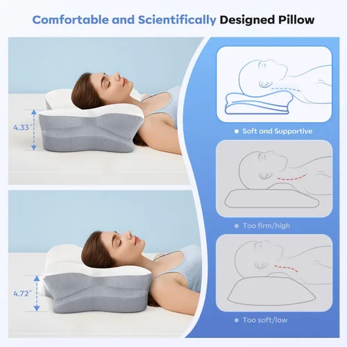 Vista 4 de Almohada cervical para el cuello, almohadas ergonómicas de espuma viscoelástica para aliviar el dolor de cuello con funda de almohada transpirable