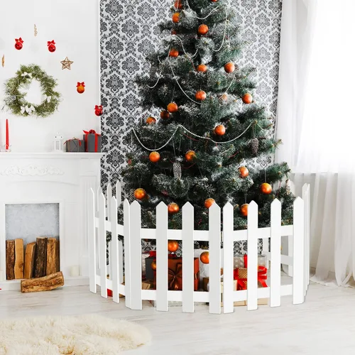 Vista 7 de 8 paquetes de vallas de árbol de Navidad gruesas, valla de piquete blanca de madera para árboles, decoraciones para niños, perros, bodas, fiestas
