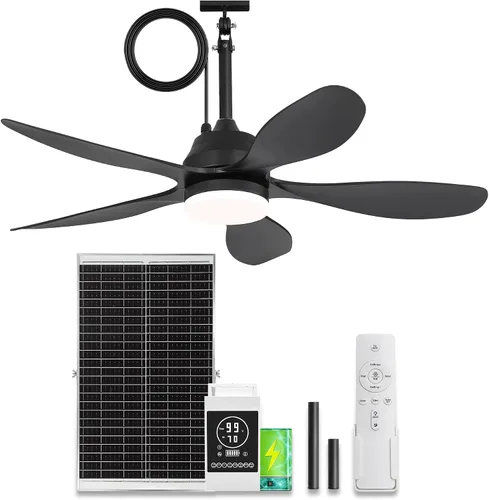 Vista 10 de 42" Solar Ceiling Fan for Outdoor with Light & Battery IP65 Walnut Walnut Wood