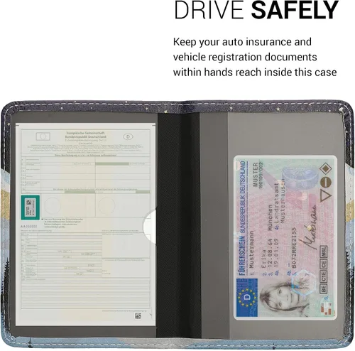 Vista 3 de kwmobile Soporte de registro y seguro - Soporte para documentos de coche y tarjetas - Cuero PU con diseño - Blanco/Negro