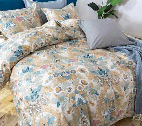 Vista 3 de Eikei Home Damasco Medallion - Juego de funda de edredón de lujo con estampado Paisley bohemio, 400 hilos, algodón egipcio, satén, vibrante