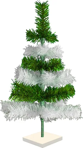 Vista 7 de Árbol de Navidad verde metálico y blanco mate, cepillo artificial en capas de oropel sin encender con soporte incluido (18 pulgadas)