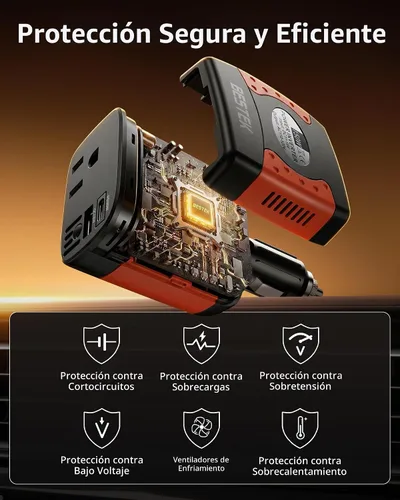 Vista 4 de BESTEK Inversor de corriente de 150 W, convertidor de voltaje de 12 V a 110 V, cargador de coche, adaptador de corriente con puertos de carga USB