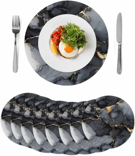 Vista 10 de Round Placemats Set of 6 Marble Texture Art Round Braided Placemats Non-Slip Place Mats for Dining Table, Heat-Protective Decorative Table Mats