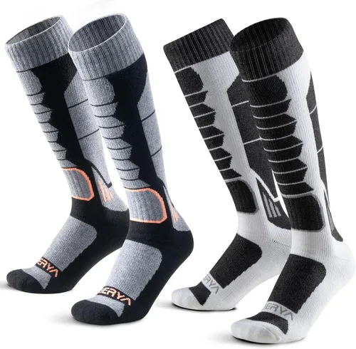 Vista 7 de Calcetines de lana de merino para esquí para hombres, mujeres y jóvenes - Calcetines térmicos de snowboard con amortiguación completa por encima