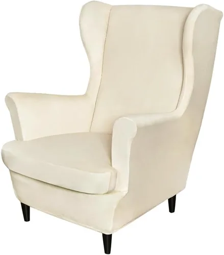 Vista 23 de Fundas elásticas para silla de ala, 2 piezas, fundas elásticas de terciopelo suave con parte inferior elástica para sala de estar y dormitorio Beige