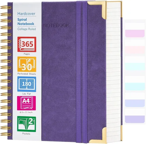 Vista 9 de Cuaderno en espiral, cuaderno de cuero de tapa dura de 365 páginas, diario de gran formato A5 para mujeres y hombres, cuadernos rayados