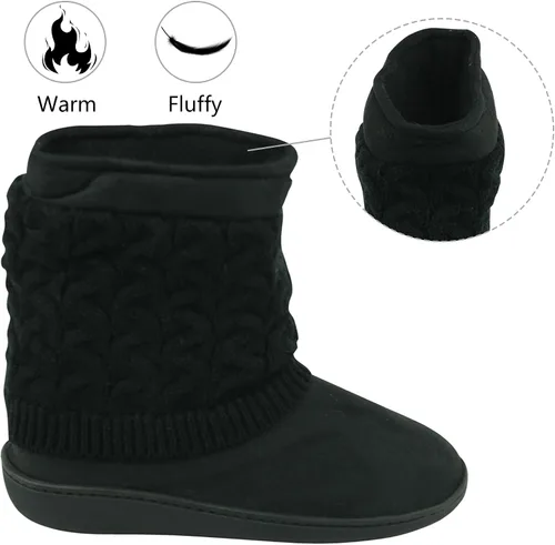 Vista 4 de Pantuflas de casa para mujer, cálidas, suaves, de forro polar, botas de interior, suela de goma antideslizante