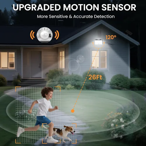 Vista 4 de LumiZen Luces solares para exteriores con sensor de movimiento, 3 modos de luces solares blancas frías, luces solares impermeables del atardecer al
