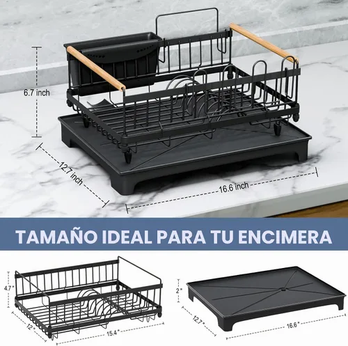 Vista 8 de Escurridor de platos para encimera de cocina con escurridor de platos