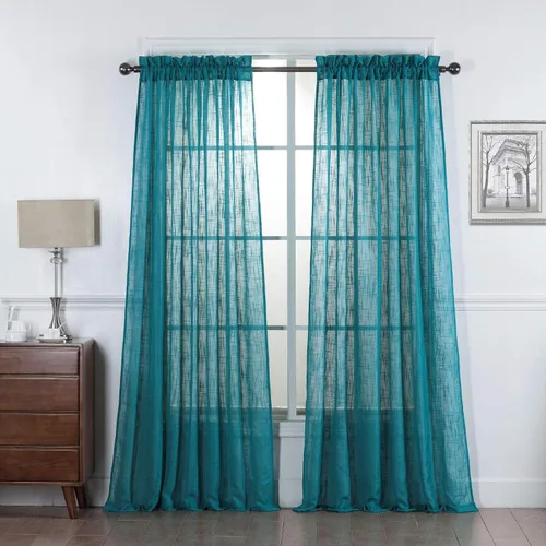 Vista 36 de 2 piezas de cortinas de aspecto de lino sólido y elegante, paneles totalmente cosidos, niveles de tratamiento de ventanas