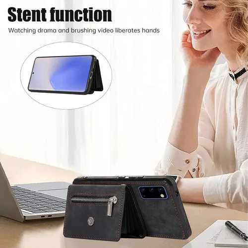 Vista 3 de Funda de teléfono para Samsung Galaxy Note 20 5G con protector de pantalla de vidrio templado, correa cruzada para muñeca, soporte para tarjeta