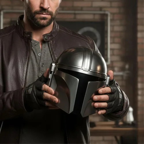 Vista 6 de Casco mandaloriano medieval de acero, casco The Armorer Mando para fiesta de Halloween