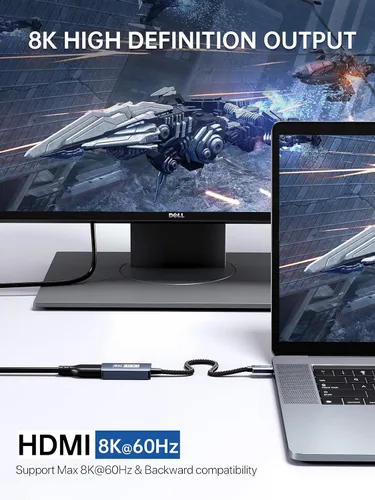Vista 2 de Adaptador USB C a HDMI 8K 60Hz, convertidor compatible con Thunderbolt 3/4 Convertidor tipo C a HDMI 4K a 120Hz compatible con MacBook Pro