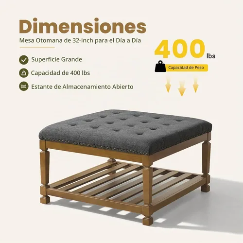 Vista 3 de Befurtori Otomana con banco de almacenamiento, mesa de centro otomana
