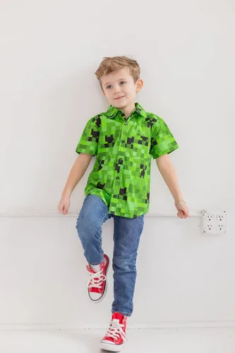 Vista 2 de Minecraft Creeper - Camisa de vestir de manga corta con botones