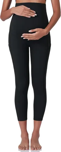 Vista 6 de POSHDIVAH Leggings de entrenamiento de maternidad para mujer, sobre el vientre, pantalones de yoga con bolsillos, pantalones de trabajo suaves
