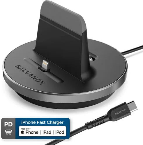 Vista 3 de Soporte de carga para iPhone con certificación MFi, base Lightning de escritorio con cable USB-C integrado para carga rápida Apple iPhone 14 Pro