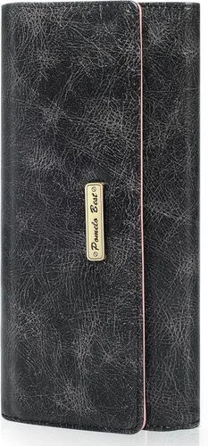 Vista 9 de Billetera para mujer, con bloqueo RFID, triple pliegue, tarjetero, delgada, con bolsillo para monedas con cremallera, Negro -, Negro