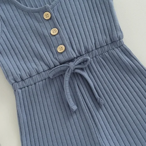 Vista 20 de Traje de verano para niña pequeña, de manga corta, acanalado, overol liso, pantalones cortos, ropa para recién nacidos