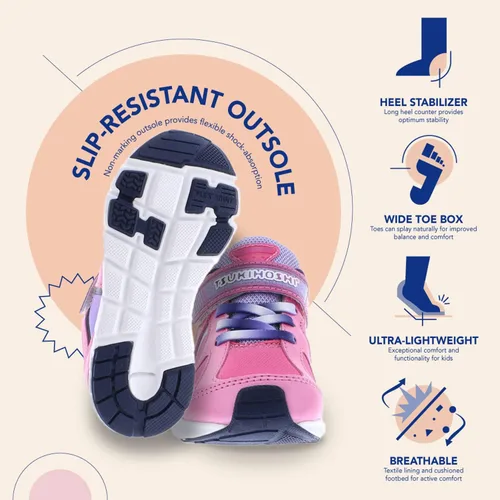 Vista 5 de TSUKIHOSHI - Zapatillas de coral y rosa para niños, diseño de arcoíris